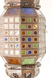 Moroccan Hanging Glass Lantern Moorish Metal Light Fixture with Stained Glass