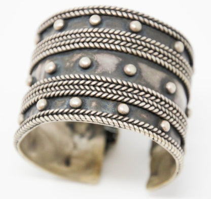 Vintage Moroccan Berber Tribal Bracelet, Handcrafted Metal Cuff, 1950