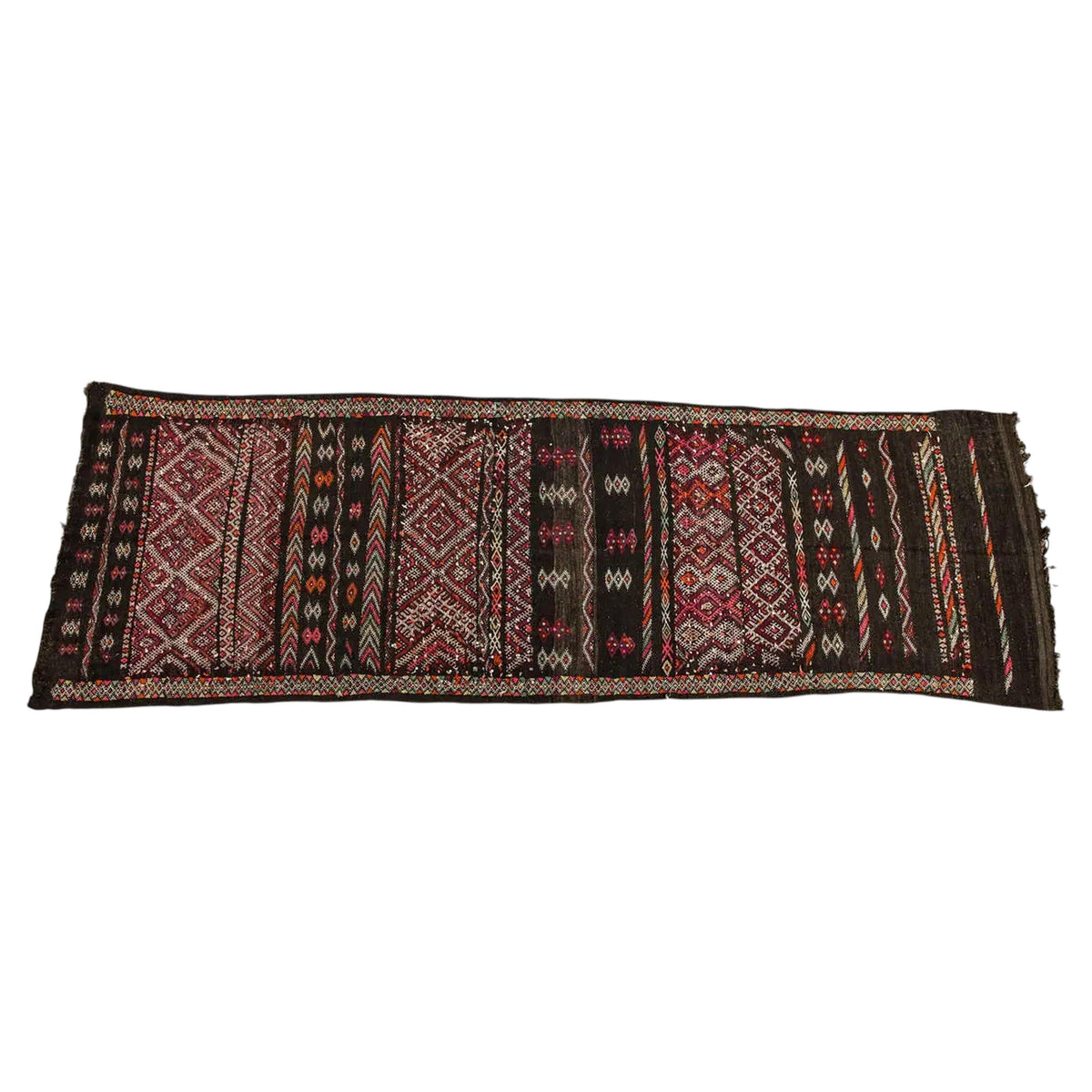 1950s Moroccan Zemmour Black Camel Hair & Wool Kilim Runner, 5 x 15.5 Ft — Morocco