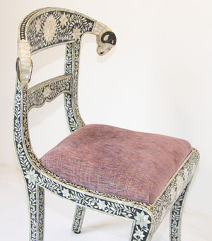 Anglo-Indian Mughal Mother of Pearl Inlaid Side Chair with Ram's Head 1 of 4