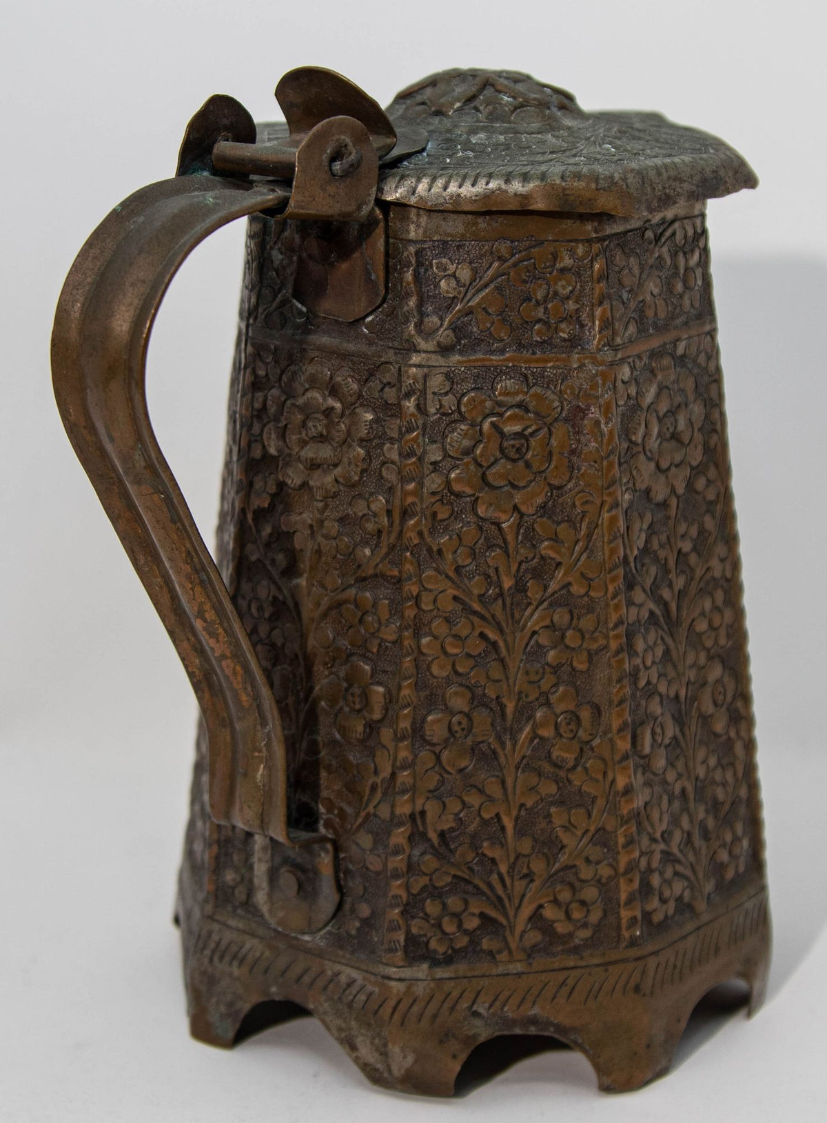 19th Century Antique Indo-Persian Copper Teapot with Floral Design
