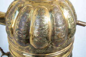 Moroccan Brass Tea Kettle on Stand Handcrafted in Fez Morocco 1930