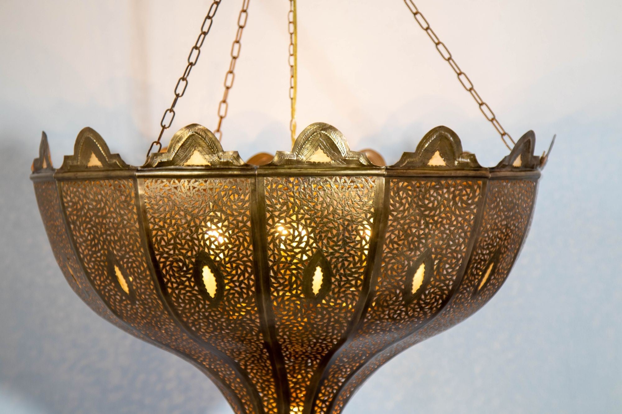 Vintage Large Moroccan Brass Chandelier in Andalus Moorish Style