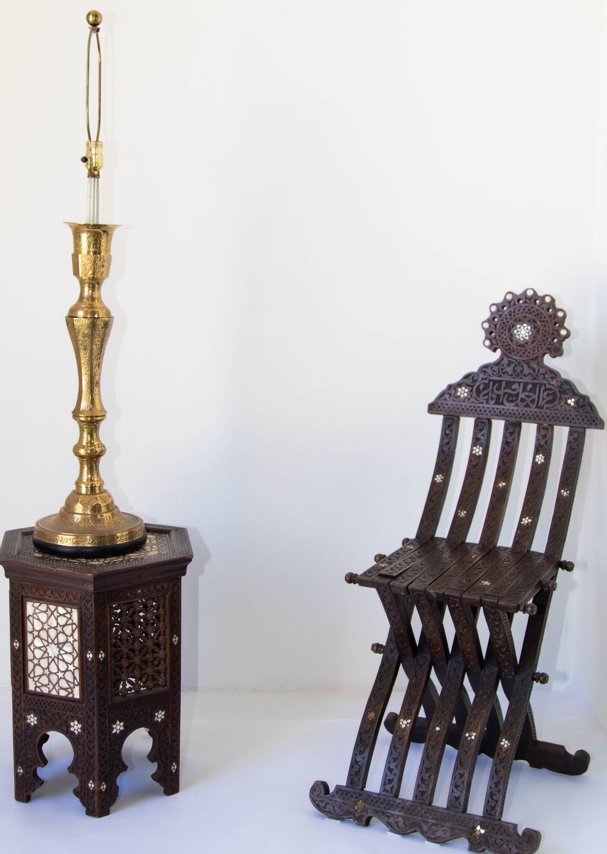 Vintage Polished Etched Solid Brass Candle Holder Table Lamp India