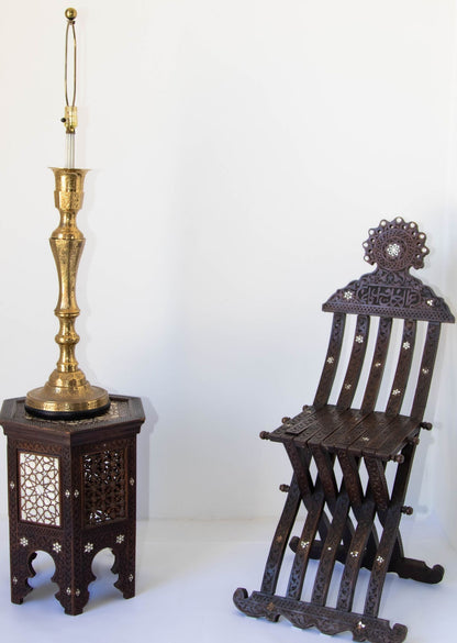 Vintage Polished Etched Solid Brass Candle Holder Table Lamp India