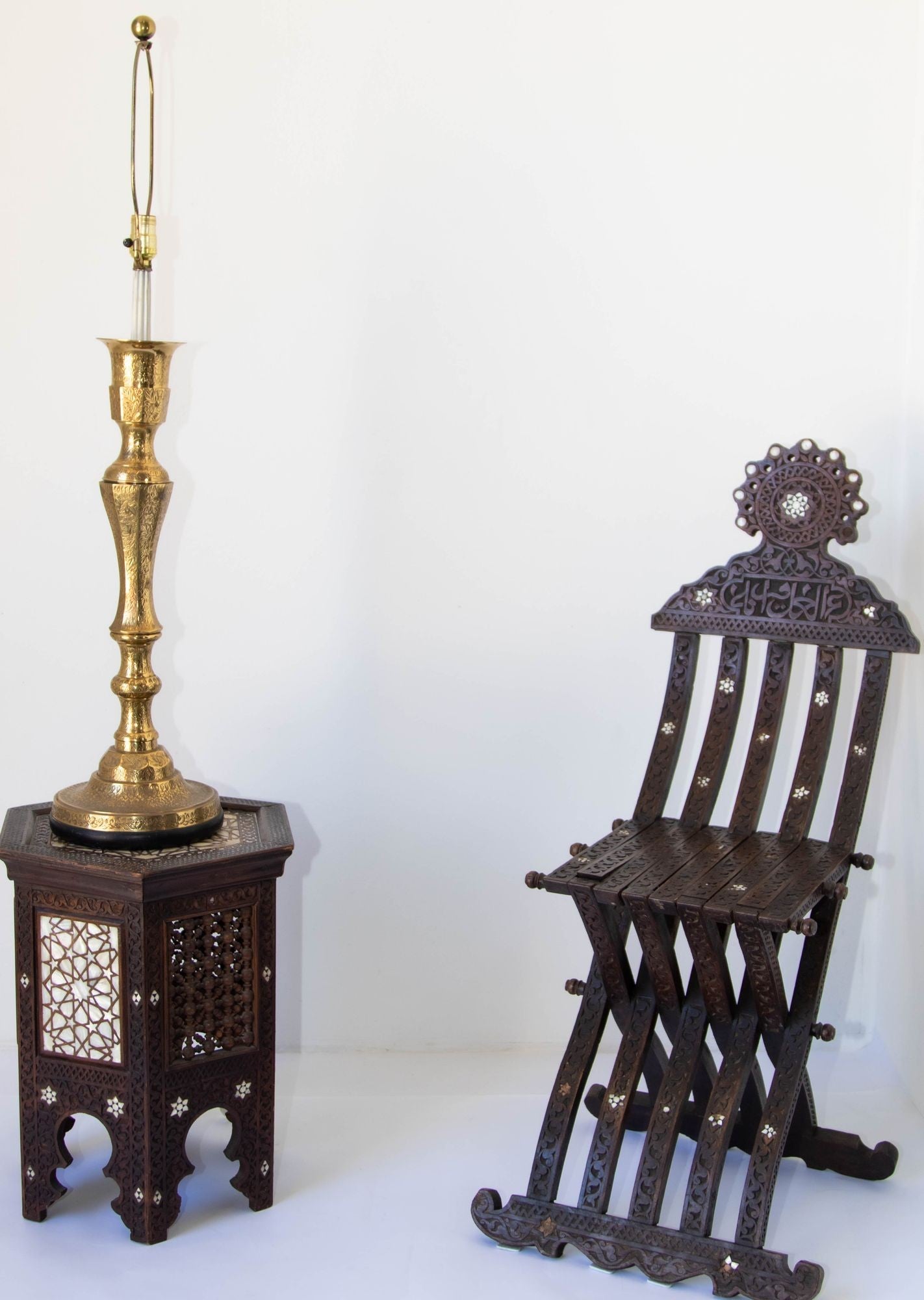 Vintage Polished Etched Solid Brass Candle Holder Table Lamp India