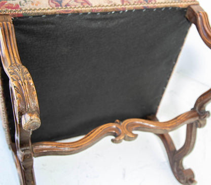 French Baroque Walnut Armchairs with Aubusson Upholstery, Circa 1930 — detail view 21