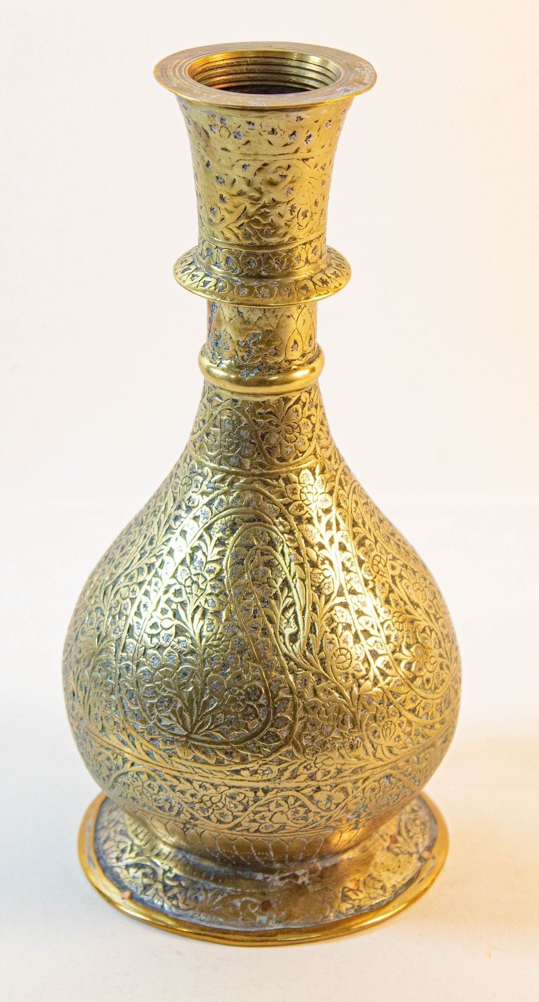Antique Mughal Engraved Brass Vase, Indo-Persian, 19th Century