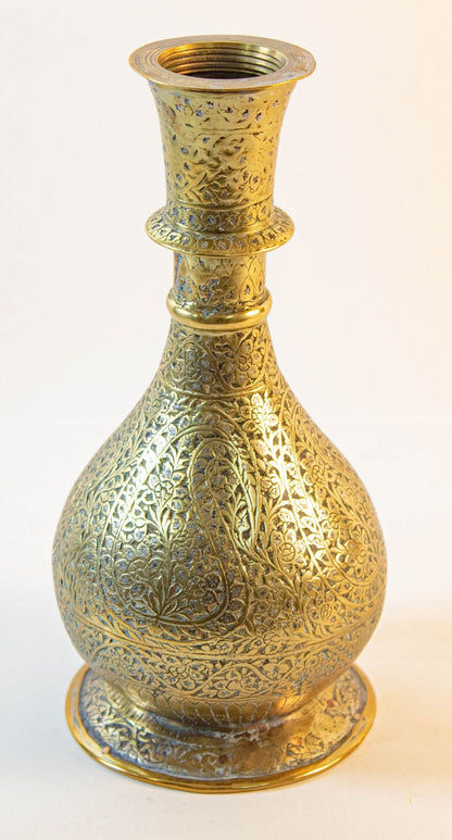 Antique Mughal Engraved Brass Vase, Indo-Persian, 19th Century