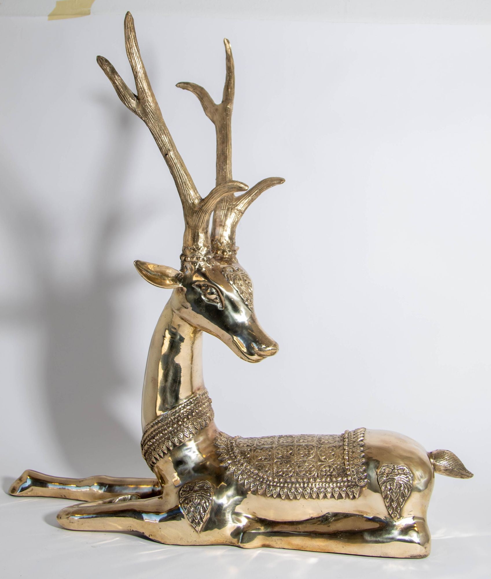Large Brass Recumbent Deer Sculpture 1960s Hollywood Regency Style