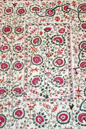 19th C. Suzani Bukhara Uzbekistan Antique Embroidered Islamic Art Textile Susani