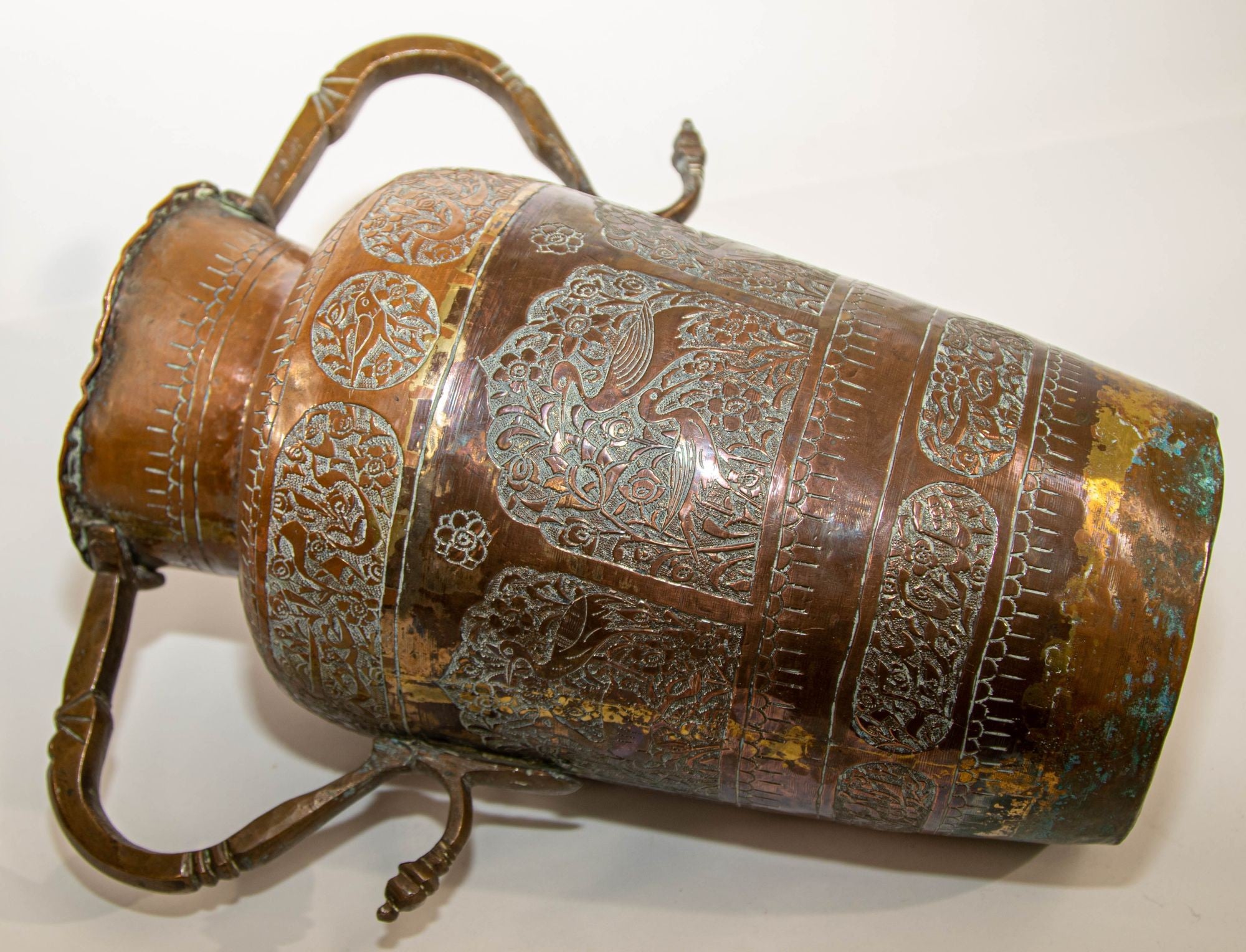 Antique Middle Eastern Islamic Copper Vase with Handles