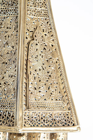 Antique Mamluk Turkish Pierced Brass Hanging Hexagonal Pendant Light Fixture
