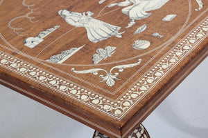 Anglo Indian Mughal Teak Inlaid Square Side Table