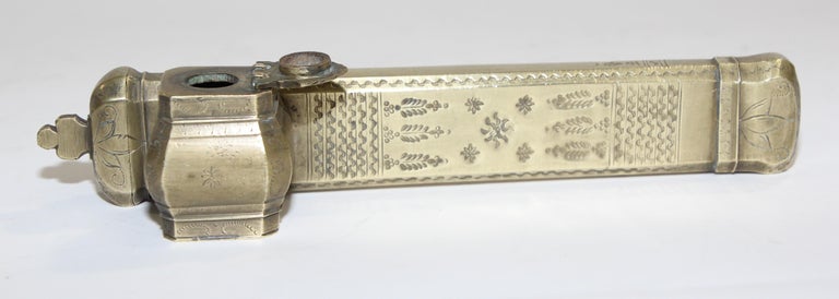 Antique Brass Qalamdan Inkwell, Moorish Design, Egypt, 1880