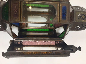 Moroccan Handcrafted Moorish Pendant Lantern with Multi-Color Glass