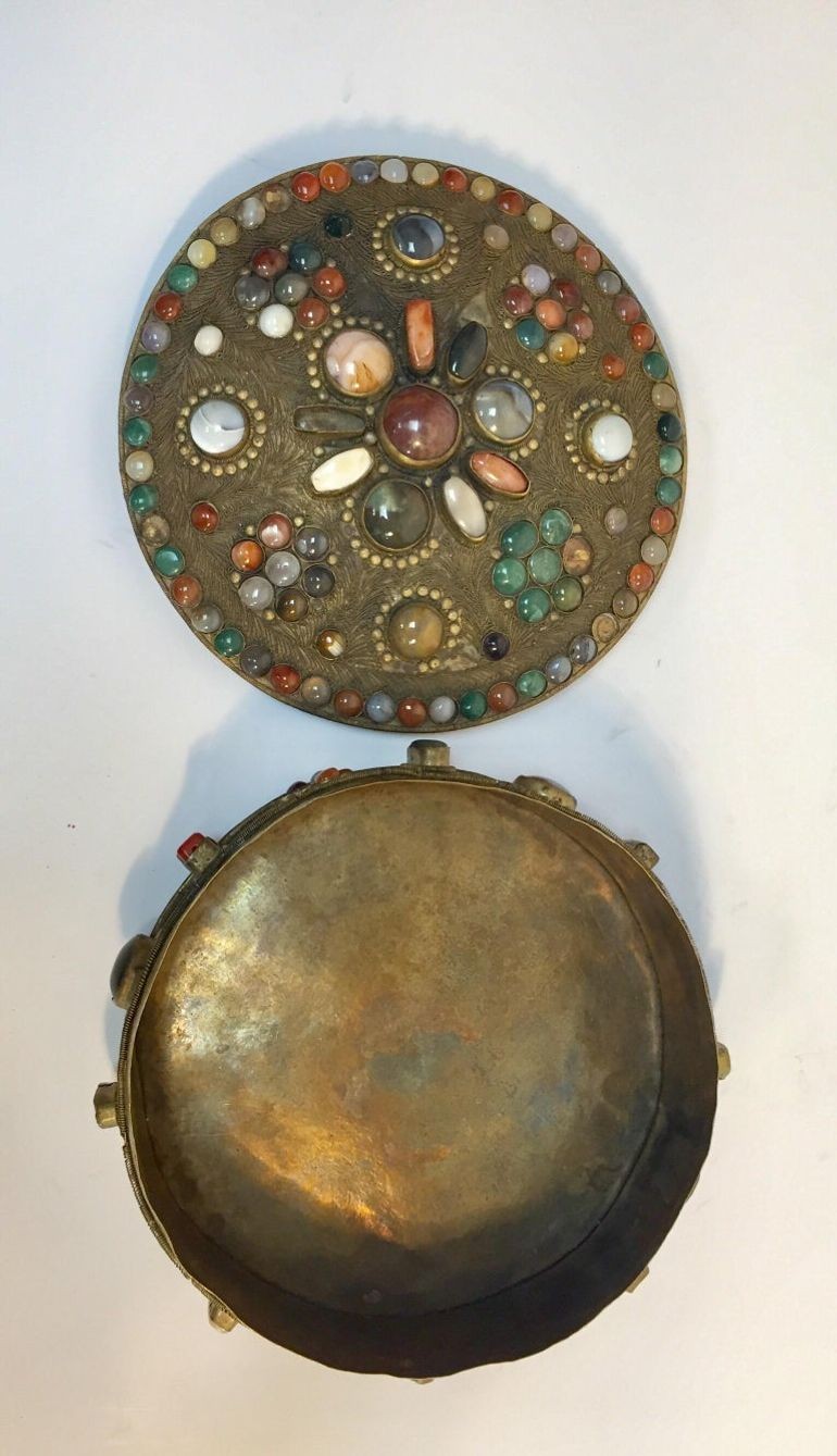 Vintage Agate Inlaid Moorish Wedding Jewelry Dressing Box