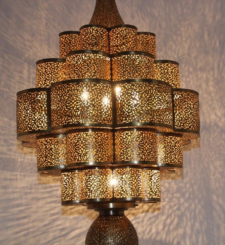Large Moroccan Brass Chandelier Moorish Alhambra E mosaik