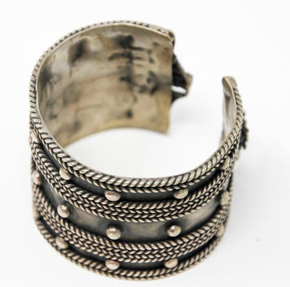 Vintage Moroccan Berber Tribal Bracelet, Handcrafted Metal Cuff, 1950