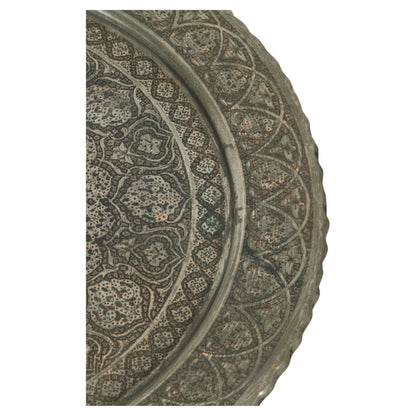 Antique Persian Qajar Tinned Copper Engraved Tray Table — Asia
