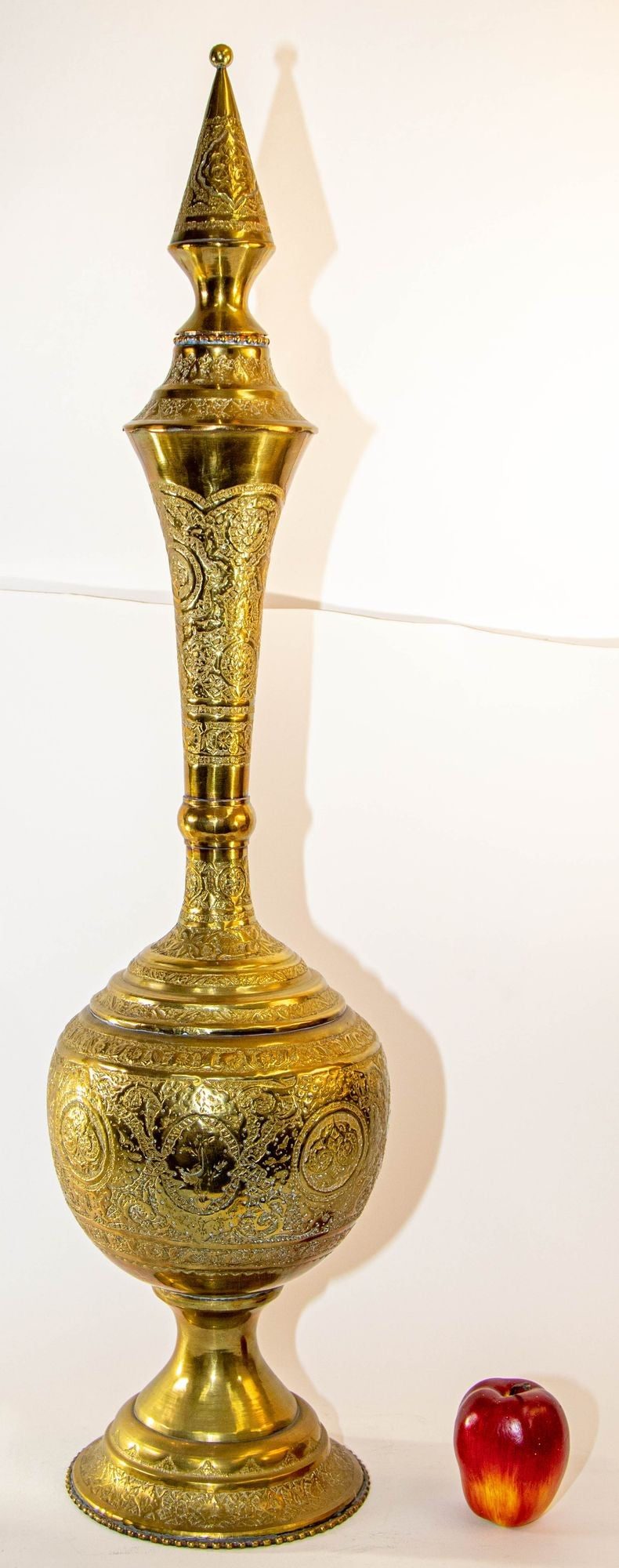 Antique Chiseled Brass Oversized Islamic Mughal Rose Water Perfume Holder Bidri