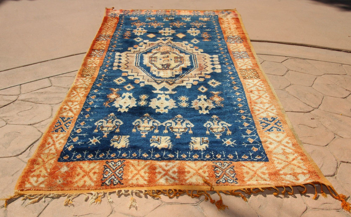 1960s Vintage Moroccan Tribal Rug by Berber Artisans, Indigo & Orange