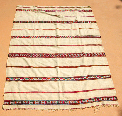 1960s Vintage Berber Moroccan Handira Bohemian Tribal Style Flat-Weave Textile