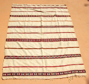 1960s Vintage Berber Moroccan Handira Bohemian Tribal Style Flat-Weave Textile