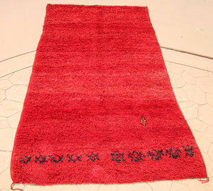 1960s Vintage Red Ethnic Moroccan Fluffy Rug Bed of Roses