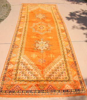 1960s Moroccan Berber Rug Burnt Orange 16ft Long