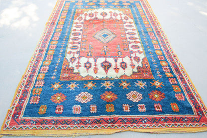 1960s Moroccan Berber Rug in Royal Blue, Pink and Orange Colors