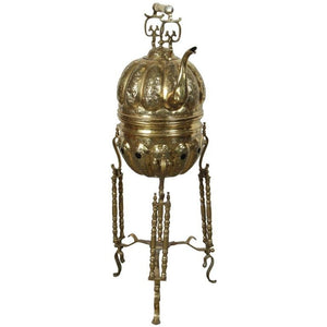 Moroccan Brass Tea Kettle on Stand Handcrafted in Fez Morocco 1930