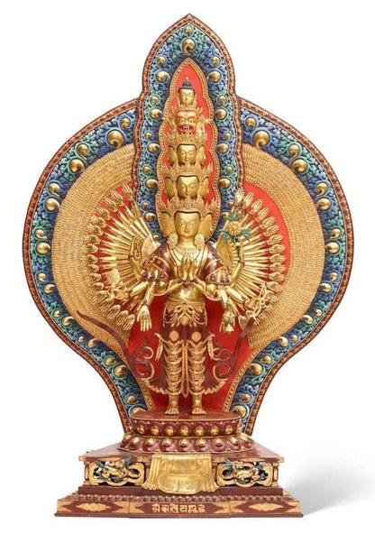 Handcrafted Oversized Gilt and Polychrome Copper Avalokiteshvara Statue, Nepal — detail view 2