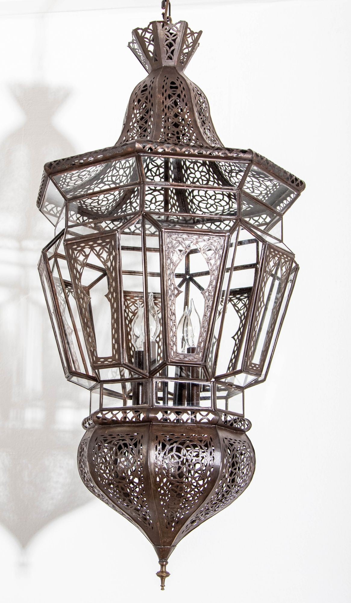 Moroccan Moorish Chandelier, Hand-Crafted Glass & Metal, Vintage 1980