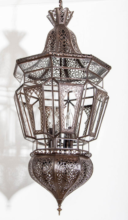 Moroccan Moorish Chandelier, Hand-Crafted Glass & Metal, Vintage 1980