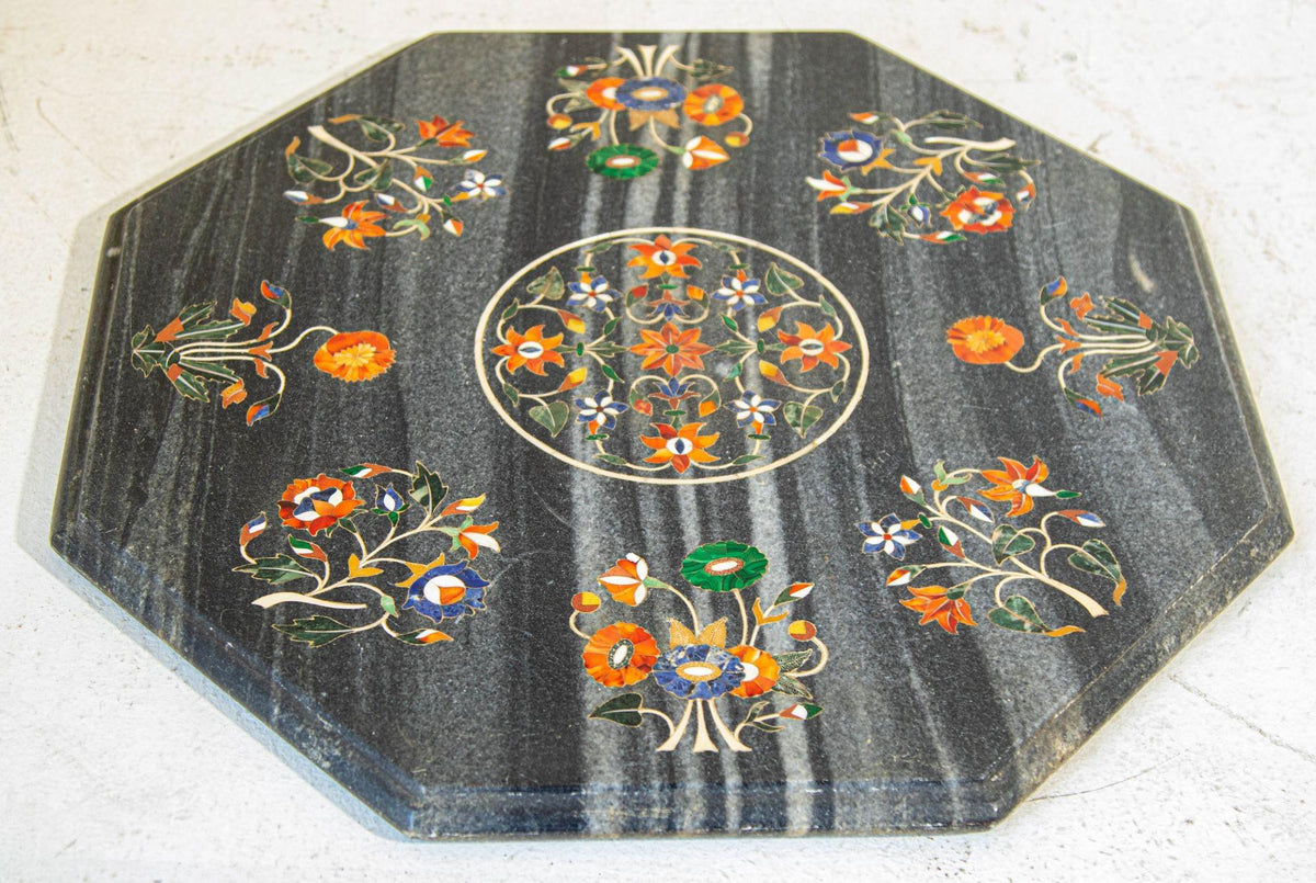 Mughal Rajasthani Black Marble Inlay Pietra Dura Table Top India — India