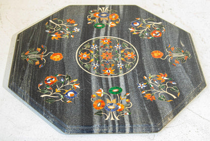 Mughal Rajasthani Black Marble Inlay Pietra Dura Table Top India — India