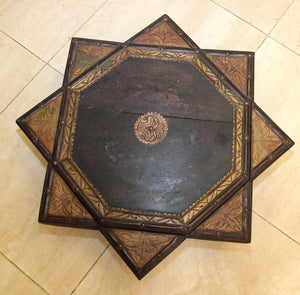 Indian Star Shape Wooden and Brass Low Coffee Table 1950s