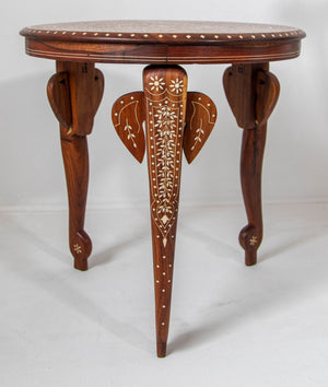 19th c. Anglo Indian Mughal Teak Bone Inlaid Round Side Table