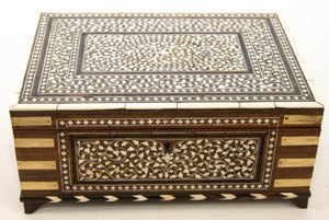 19th Century Anglo Indian Brass Bound Bone Inlaid Stationery Writing Box