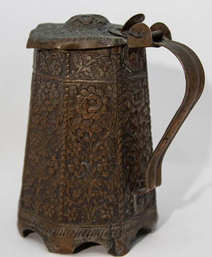 19th Century Antique Indo-Persian Copper Teapot with Floral Design