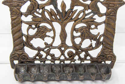 19th Century Moroccan Brass Hanukkah Oil Lamp Menorah, Antique Jewish Judaica