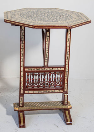 Egyptian Octagonal Side Table Islamic Moorish Tilt-Top Inlaid Table 1950s