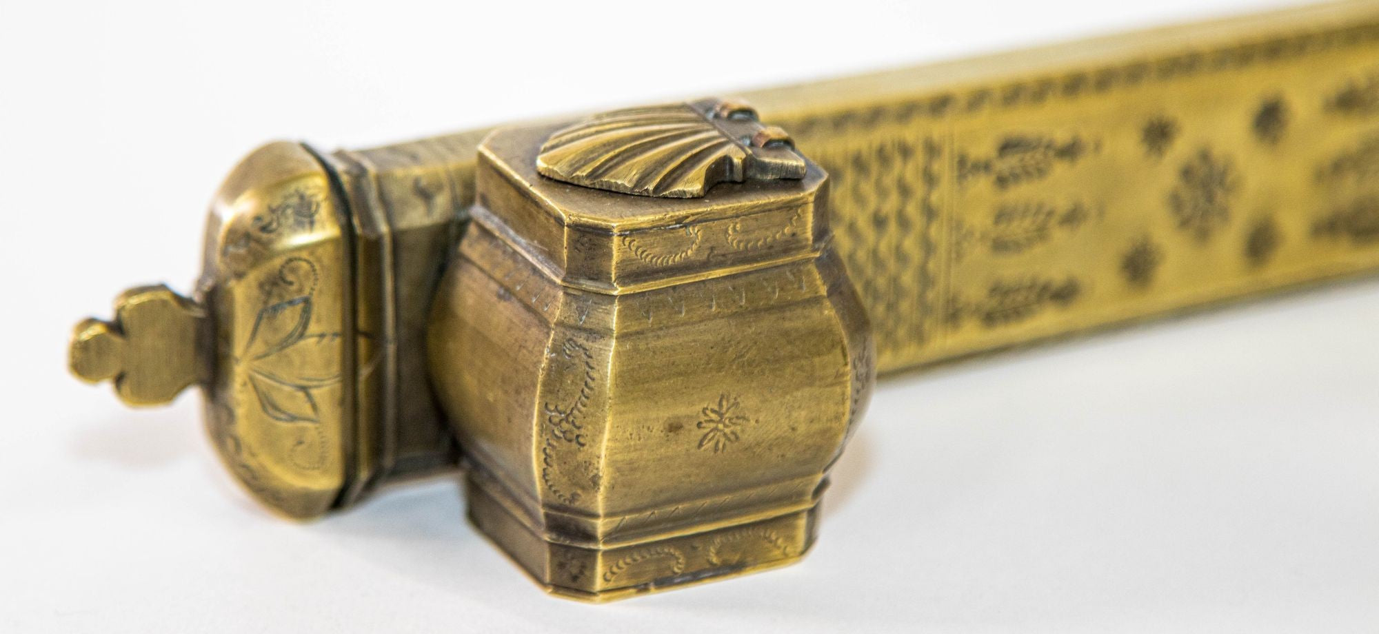 Antique Middle Eastern Islamic Brass Inkwell Qalamdan Circa 1850