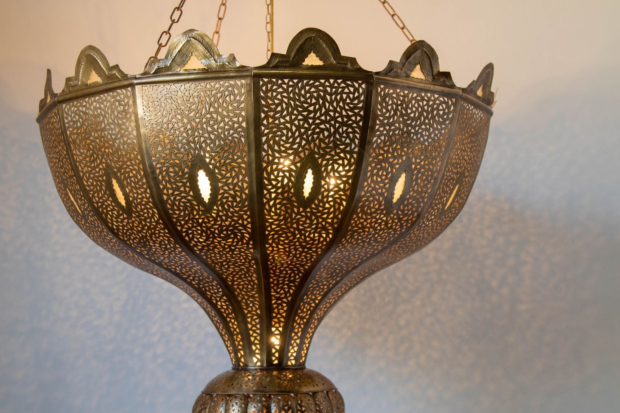Vintage Large Moroccan Brass Chandelier in Andalus Moorish Style