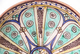 Antique 19th C. Moroccan Ceramic Bowl Polychrome Footed Dish Fez