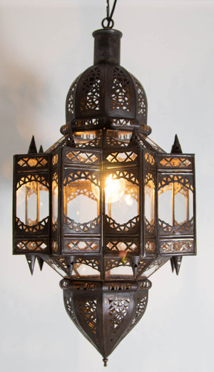 Moroccan Hanging Clear Glass Lantern in a Moorish Star Shape