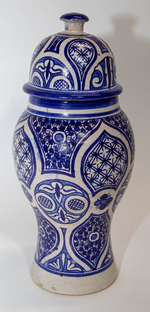 Moroccan Ceramic Blue and White Moorish Jar from Fez 1950s