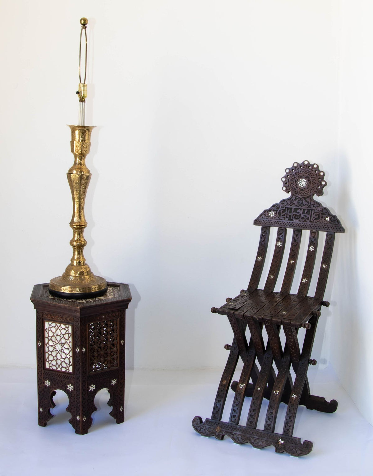 Vintage Polished Etched Solid Brass Candle Holder Table Lamp India