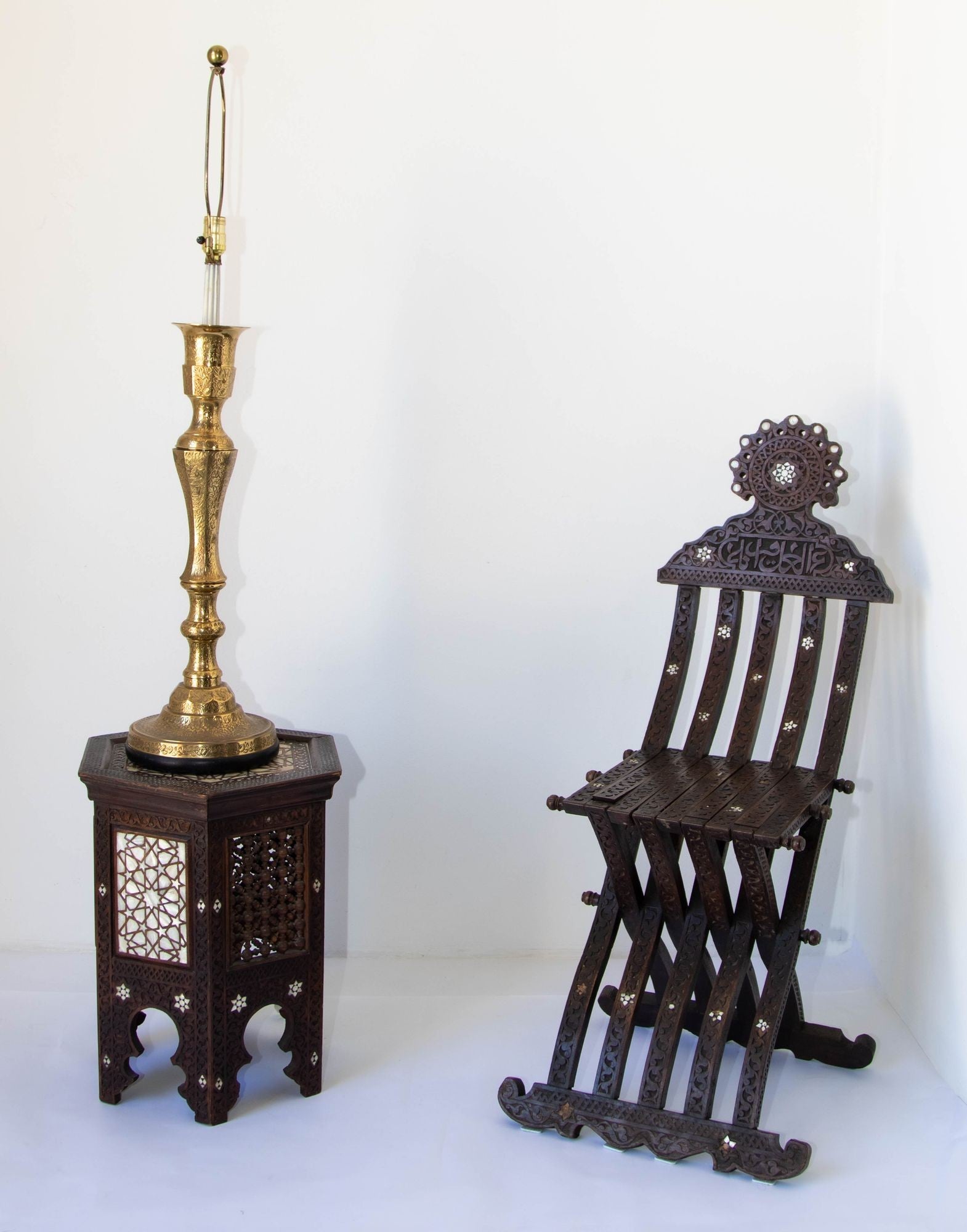 Vintage Polished Etched Solid Brass Candle Holder Table Lamp India